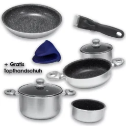 Camping-Kochgeschirr Gimex 8 Tlg. Kochtopfset Silver Ø 22 Cm Mit Induktion