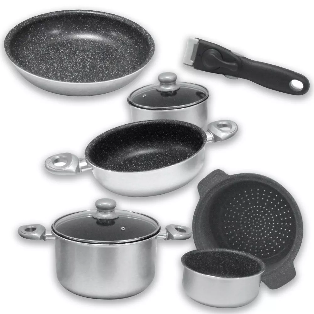 Camping-Kochgeschirr Gimex 9 Tlg. Kochtopfset Silver Ø 22 Cm Mit Induktion 1 Camping-Kochgeschirr Gimex 9 Tlg. Kochtopfset Silver Ø 22 Cm Mit Induktion